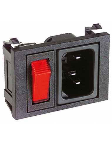 Three-pin VDE C14 panel-mounted power plug with illuminated rocker switch