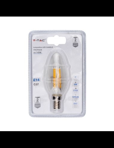 V-TAC VT-2127 2824 LED Blister Birne E14 6W Glühkerze 3000K