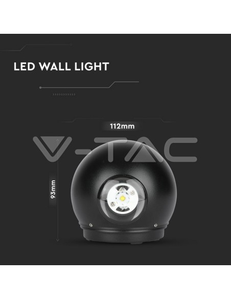 V-TAC VT-836 Lampe murale sphérique 8303 LED 6W à double faisceau lumineux  Couleur noire