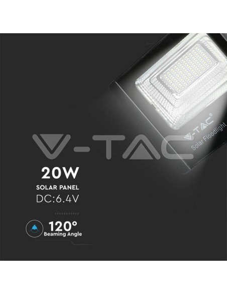 V-TAC VT-60W Faro LED 20W con Pannello Solare e Telecomando