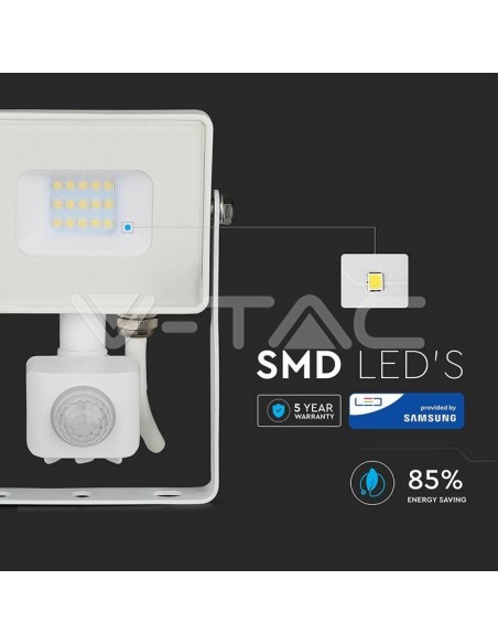 10W(800Lm) LED Floodlight with motion sensor, V-TAC SAMSUNG, warranty