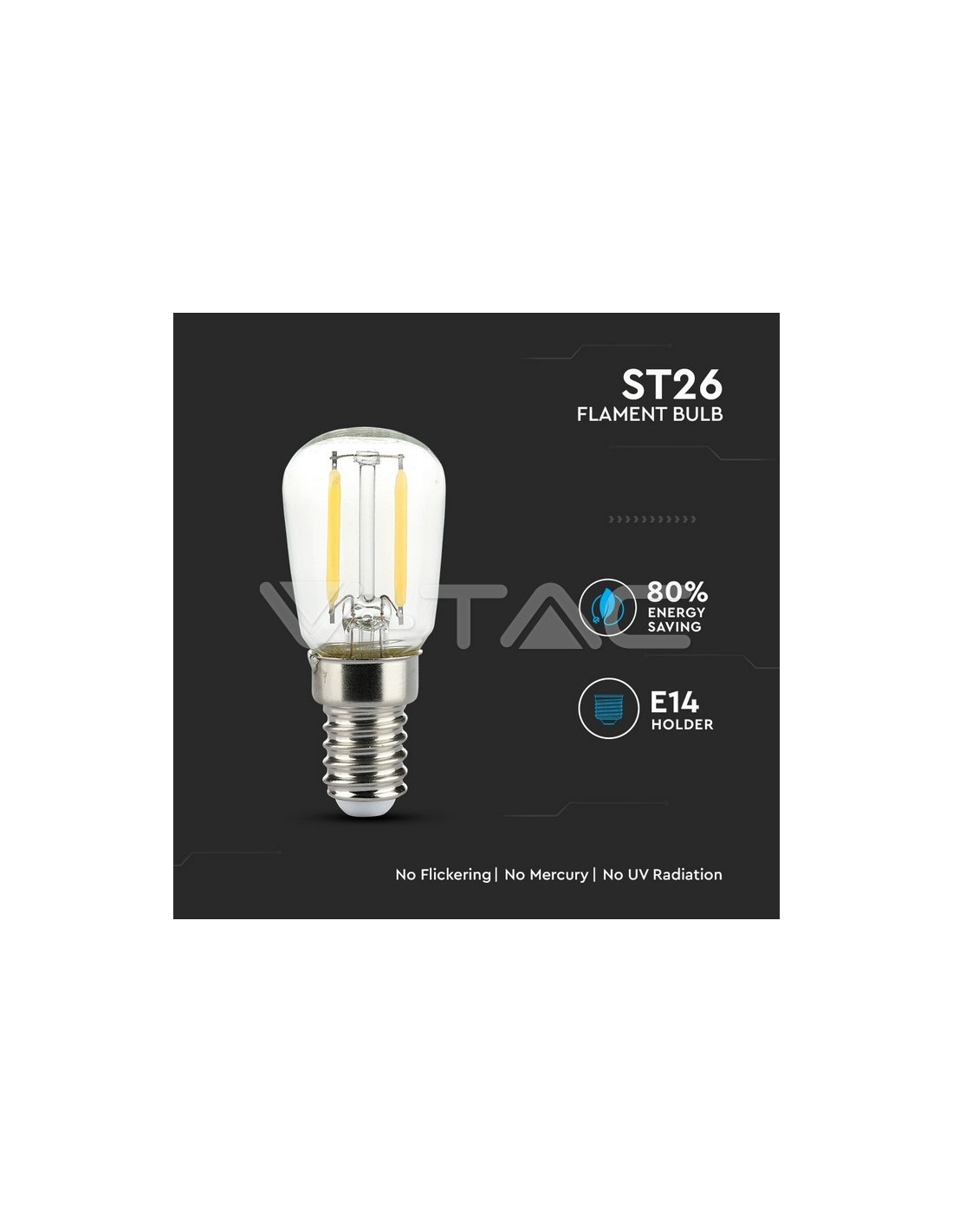 V-TAC VT-1952 E14 2W ST26 LED Filament Bulb