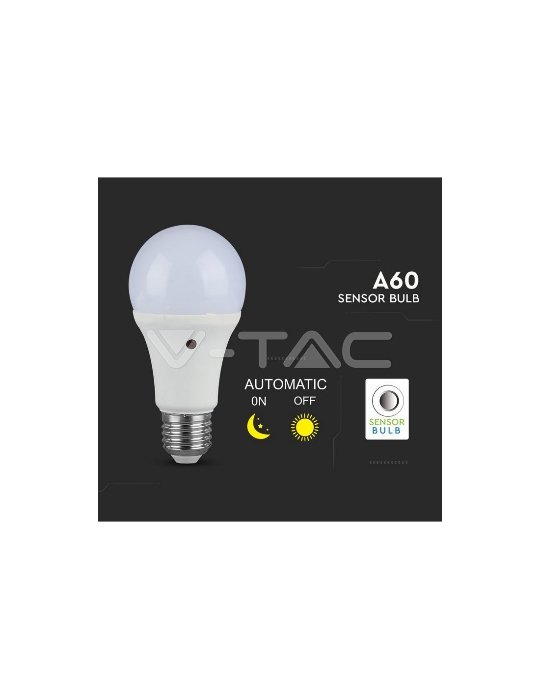 V-TAC VT-2016 Lampadina LED E27 9W Bulb A60 con sensore crepuscolare -  4000K Bianco naturale - SKU 4460 - E27 - Esseshop - Il tuo Partner in  Informatica, PC e Networking