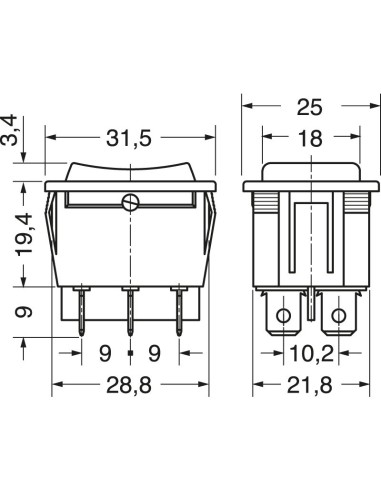 MINI INTERRUTTORE DEVIATORE A BILANCIERE ON - OFF A 3 CONTATTI NERO