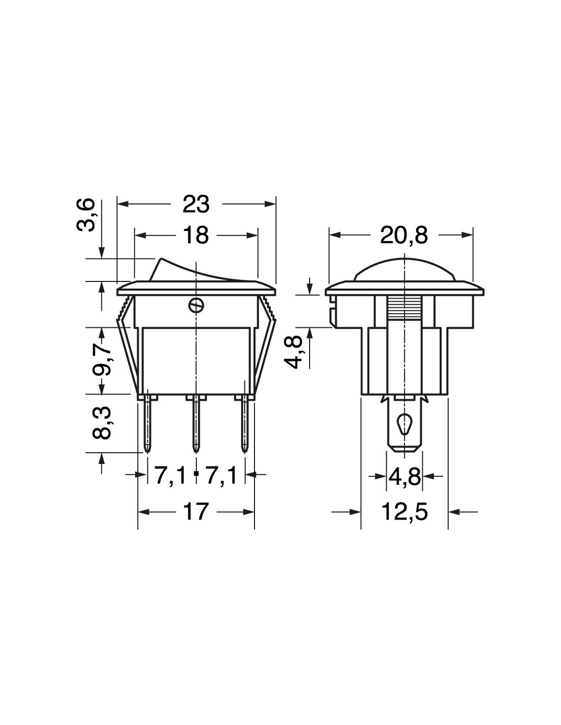 MINI INTERRUTTORE DEVIATORE A BILANCIERE ON - OFF A 3 CONTATTI NERO