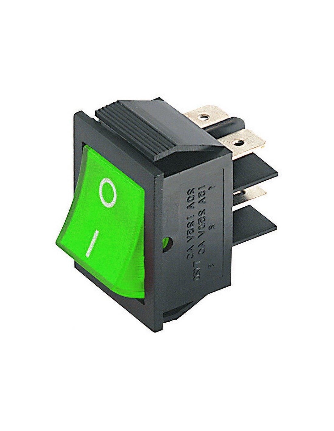 Interruptor basculante bipolar DPST ON-OFF con botón iluminado en verde y  terminales faston de 4
