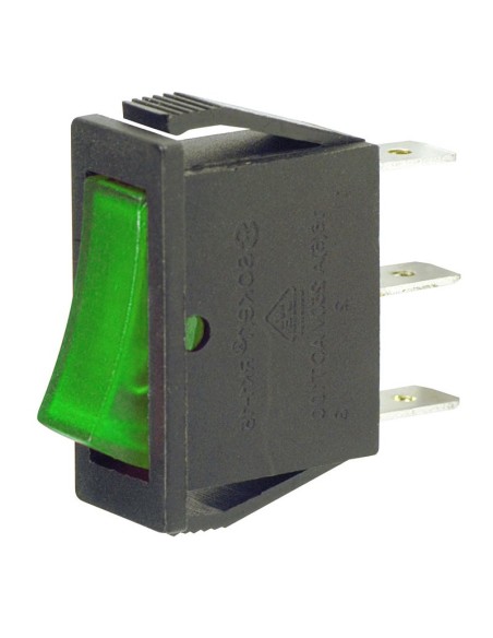 Interruptor basculante bipolar DPST ON-OFF botón iluminado en verde y  terminales faston de 6,35mm