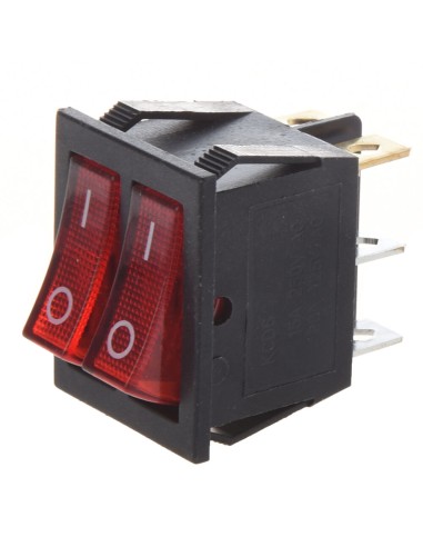 Interruptor basculante unipolar doble SPST ON-OFF botones iluminados en  rojo y terminales faston 6,35mm
