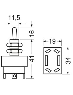 Interruttore unipolare a bilanciere SPST ON-OFF con tasto bianco e con  terminali faston 6,35mm, foro 27,7x12,6mm, 250V 16A