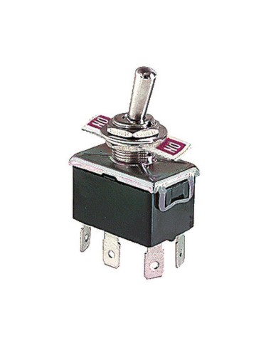 DPDT two-pole lever switch ON-ON with 6.35mm faston terminals, mounting hole Ø12mm, 250V 10A