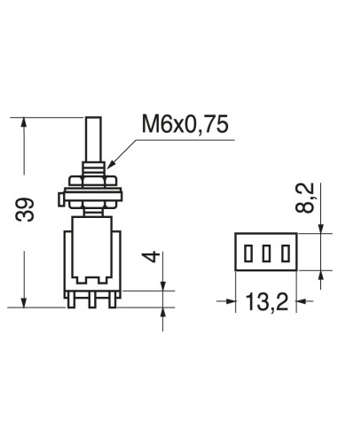 Interrupteur inverseur unipolaire à bouton poussoir, trou de montage Ø6mm,  250V 3A