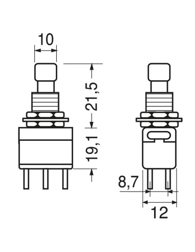 Interrupteur à bouton-poussoir bipolaire pour PCB, 250V 2A