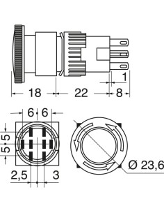 Interruttore bipolare a bilanciere DPST ON-OFF tasto bianco e con terminali  faston 6,35mm, foro montaggio 32x24,8mm, 250V 16A