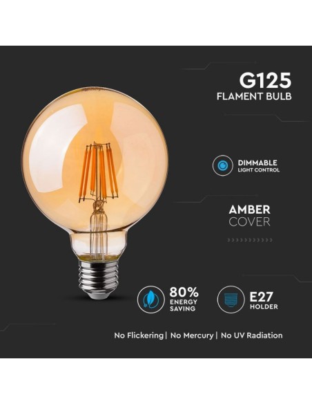 Bombilla LED E27 G95 8W 4000K Regulable Ámbar