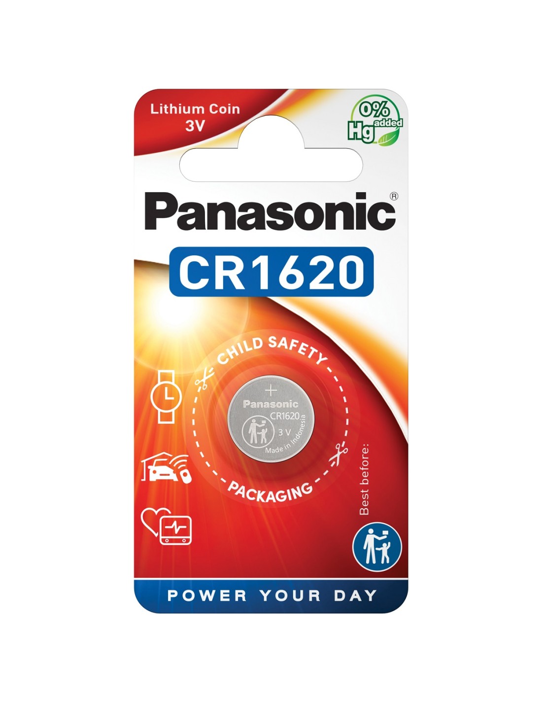 Blister de 1 pile bouton lithium 3V Panasonic - CR1620, DL1620
