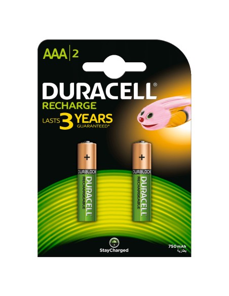 Blister de 2 piles rechargeables Ni-Mh AAA 1,2V 750mAh Duracell Recharge  Plus.