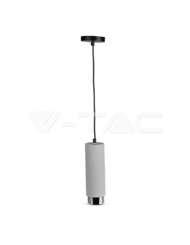 V-TAC VT-864 3135 LED Round Pendant Spotlight Holder GU10 Grey Plaster Body and Chrome Metal Base