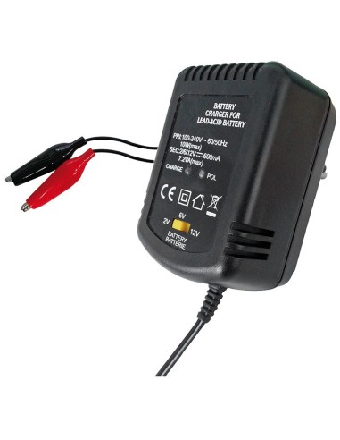 Battery charger for sealed lead-acid batteries 2/6/12V 600mA with crocodile connectors - Extracell