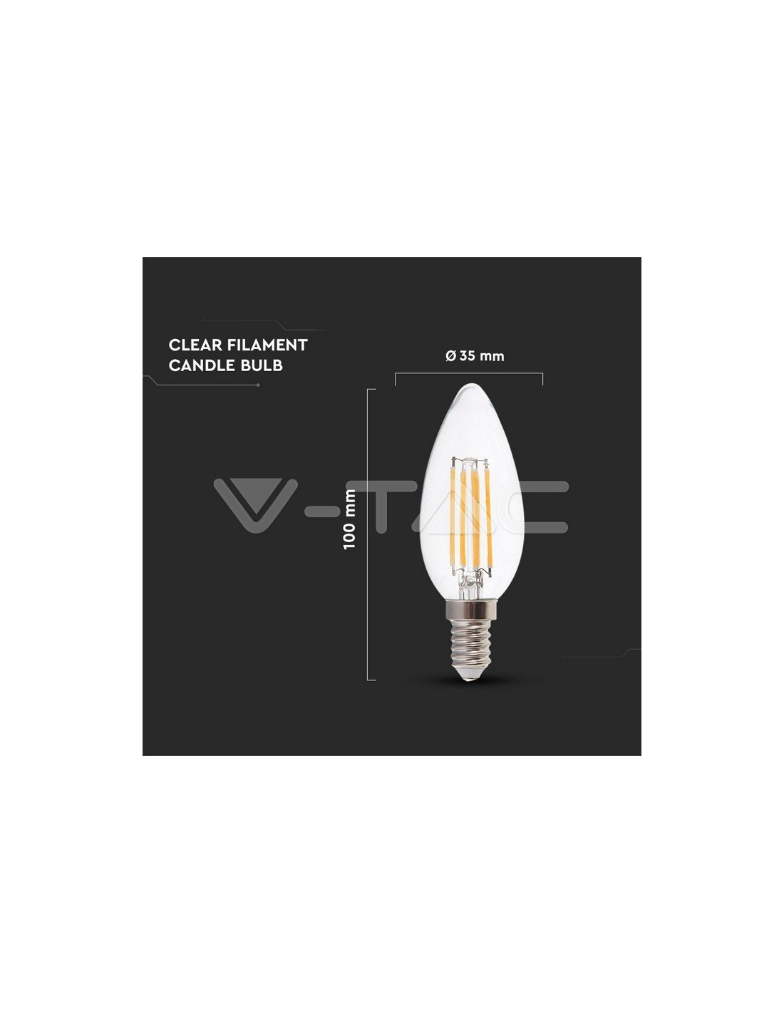 VT-1986 - Bombilla LED 4W Filamento Patent E14 Tipo Vela - VTAC