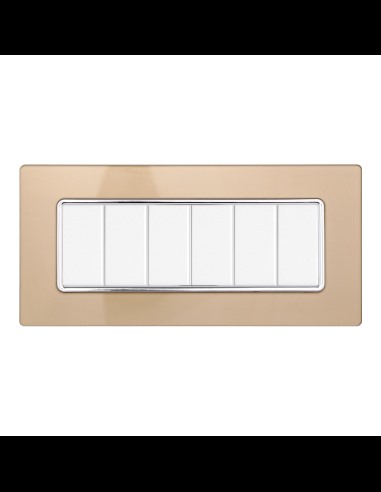 Plaque série Solar, 6 modules, verre, or, compatible avec la série BTicino Matix - Ettroit MT84611