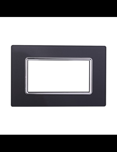 Space series plate, 4 modules, glass, dark steel, compatible with BTicino Living series - Ettroit LN84410