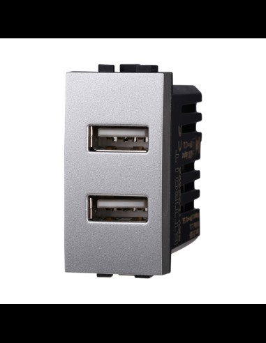 Modulo doppia presa USB 2.0 tipo A, 5Vdc 2,1A, serie Space, grigio,  compatibile con serie