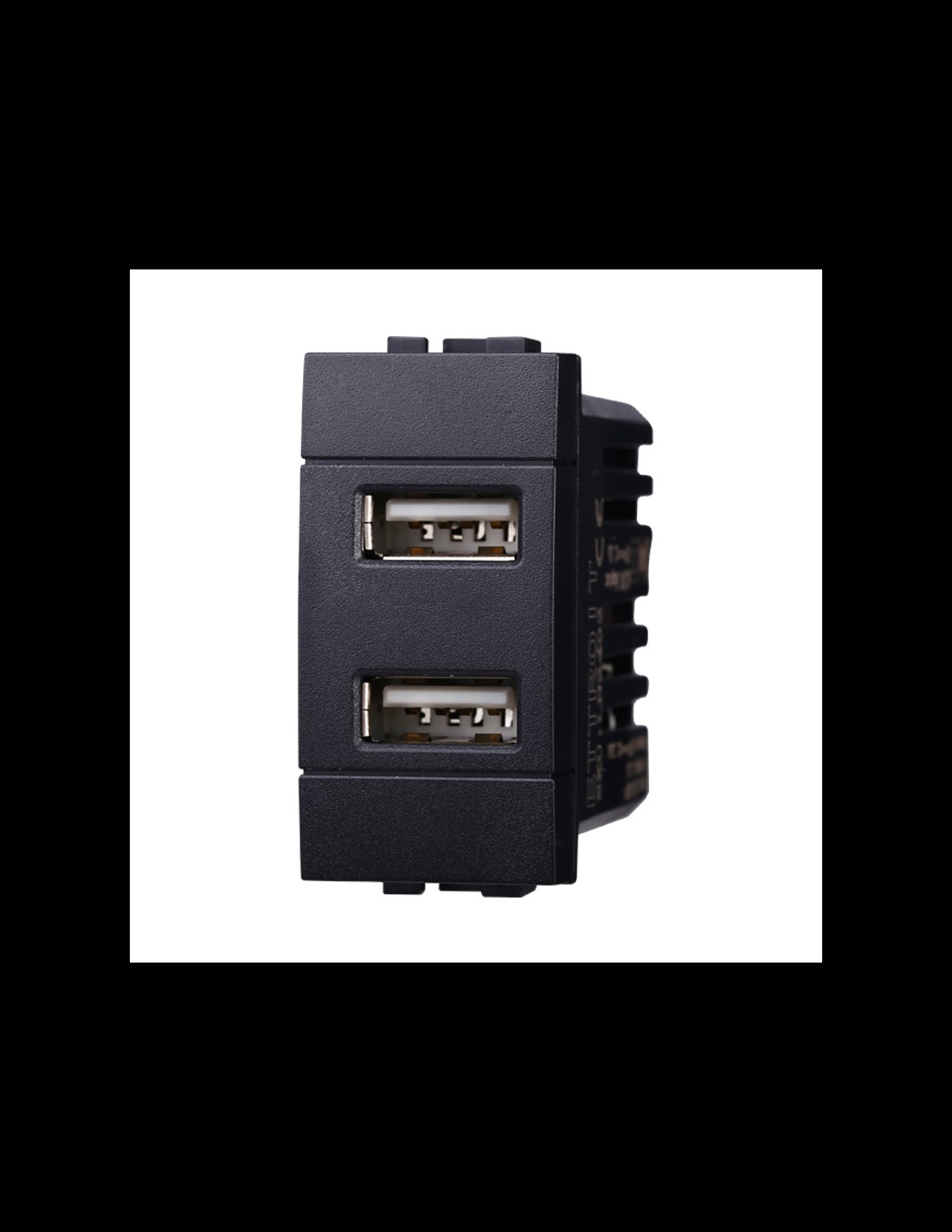 Modulo doppia presa USB 2.0 tipo A, 5Vdc 2,1A, serie Space, nero,  compatibile con serie BTicino Living - Ettroit LN2402