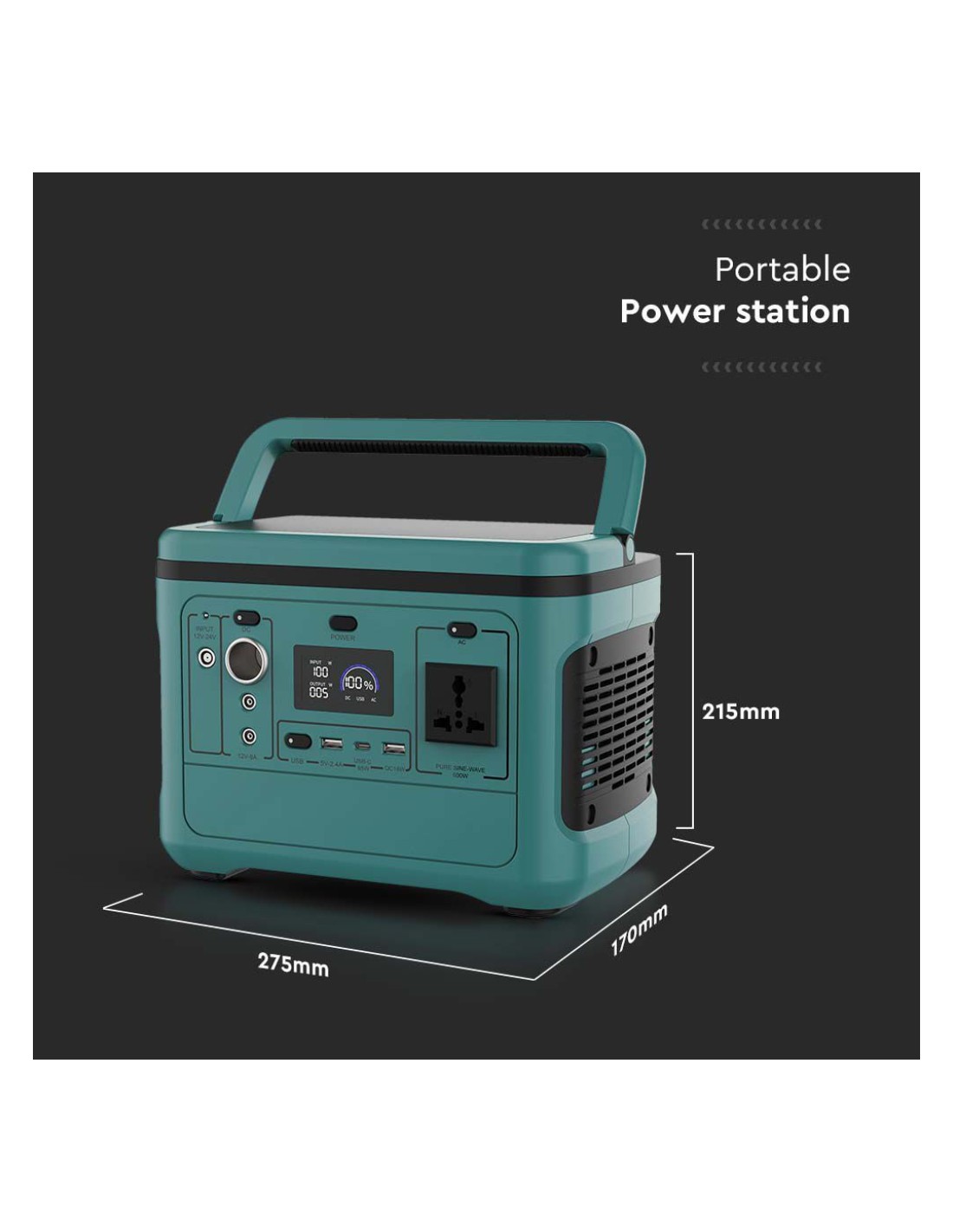 POWER STATION PORTATILE CON BATTERIA DI ACCUMULO LIFEPO4 288WH AC 220V