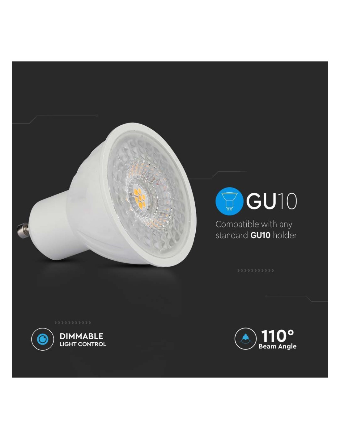 V-TAC PRO VT-227 Ampoule spot led puce samsung SMD 6W GU10 38