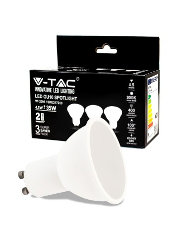 V-TAC VT-2095 Pack de 3 focos LED GU10 4,5W 100° Tapa satinada