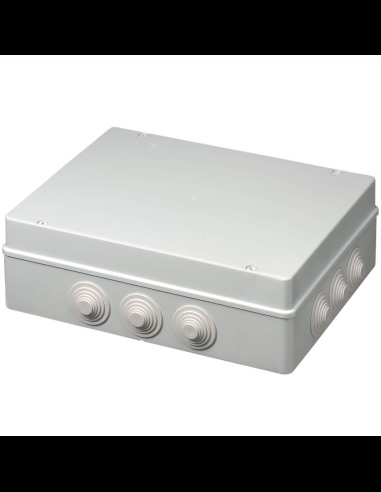 Junction box with concentric cable glands, 380x300x120mm, IP55, hinged lid, screw fastening, grey - Electrochannels EC400C9