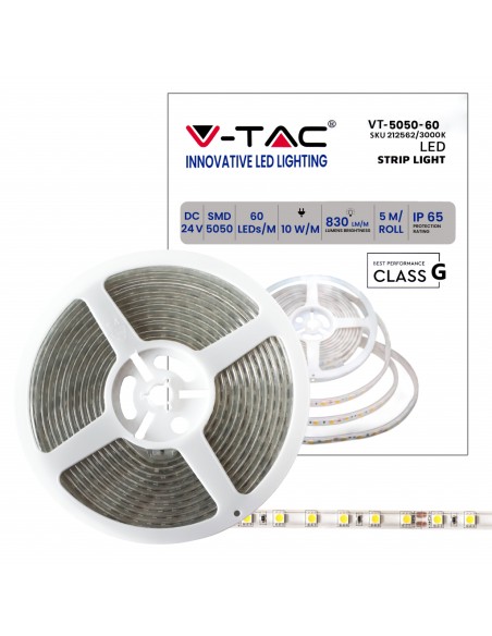 Strip led 24V, SMD5050, 10W/m, 60 led/m, IP65, larghezza 11mm - V-TAC  VT-5050