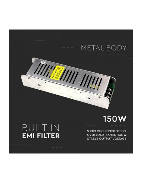 Alimentatore switching in contenitore metallico, 150W, AC 200-240V, DC 24V  6,25A, IP20 - V-TAC