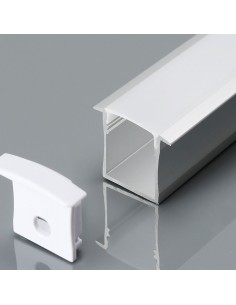 Perfil empotrable de aluminio para tiras LED, blanco, 2000x24,7x7mm,  lineal, cubierta satinada - V-TAC 3368