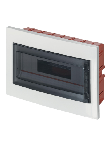 Flush-mounted switchboard, 18 modules, 6x10mm terminal block, white, IP40, polycarbonate door - Elettrocanali EC63018BE