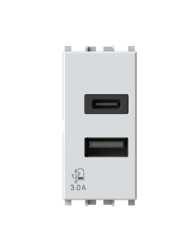 Modulo doppia presa USB 2.0 tipo A e USB 3.1 tipo C, 5Vdc 3A, bianco, compatibile Vimar Arkè - 4Box USB CA 20W 4B.V19B.USB.30