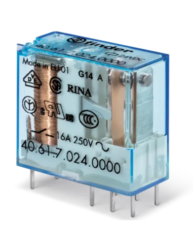 Relais de puissance, 24 Vdc, SPDT, 16 A, trou débouchant (THT), série 40.61 - Finder 40.61.9.024.4000