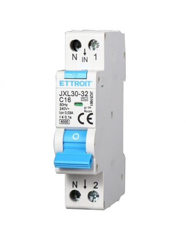 Interruttore magnetotermico differenziale 1P+N, 1 modulo, 230Vac, 16A, 30mA, 6KA - Ettroit JX251661