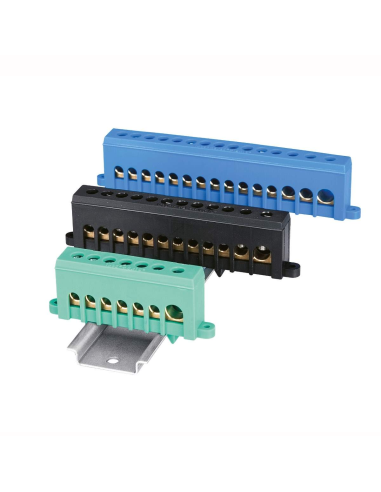 Insulated din rail terminal block, 12 contacts, 1x35 mm2 - 1x25 mm2 - 10x16 mm2, black - Elettrocanali EC890057